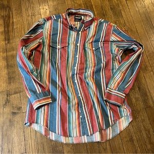 Vintage Men’s Striped Wrangler Pearl Snap X-Long Tails (Size 16 1/2x 34)